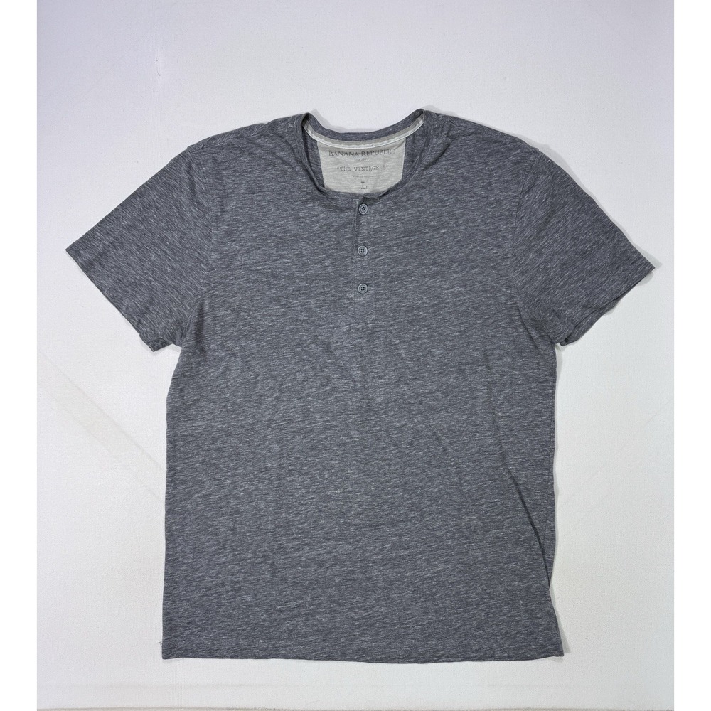 Banana Republic The Vintage T Shirt Henley Mens Large Gray Cotton Blend Casual L